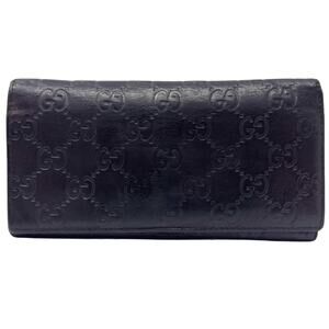 Gucci Wallet Long Continental Bifold Card GG Logo Monogram Dark Brown Leather